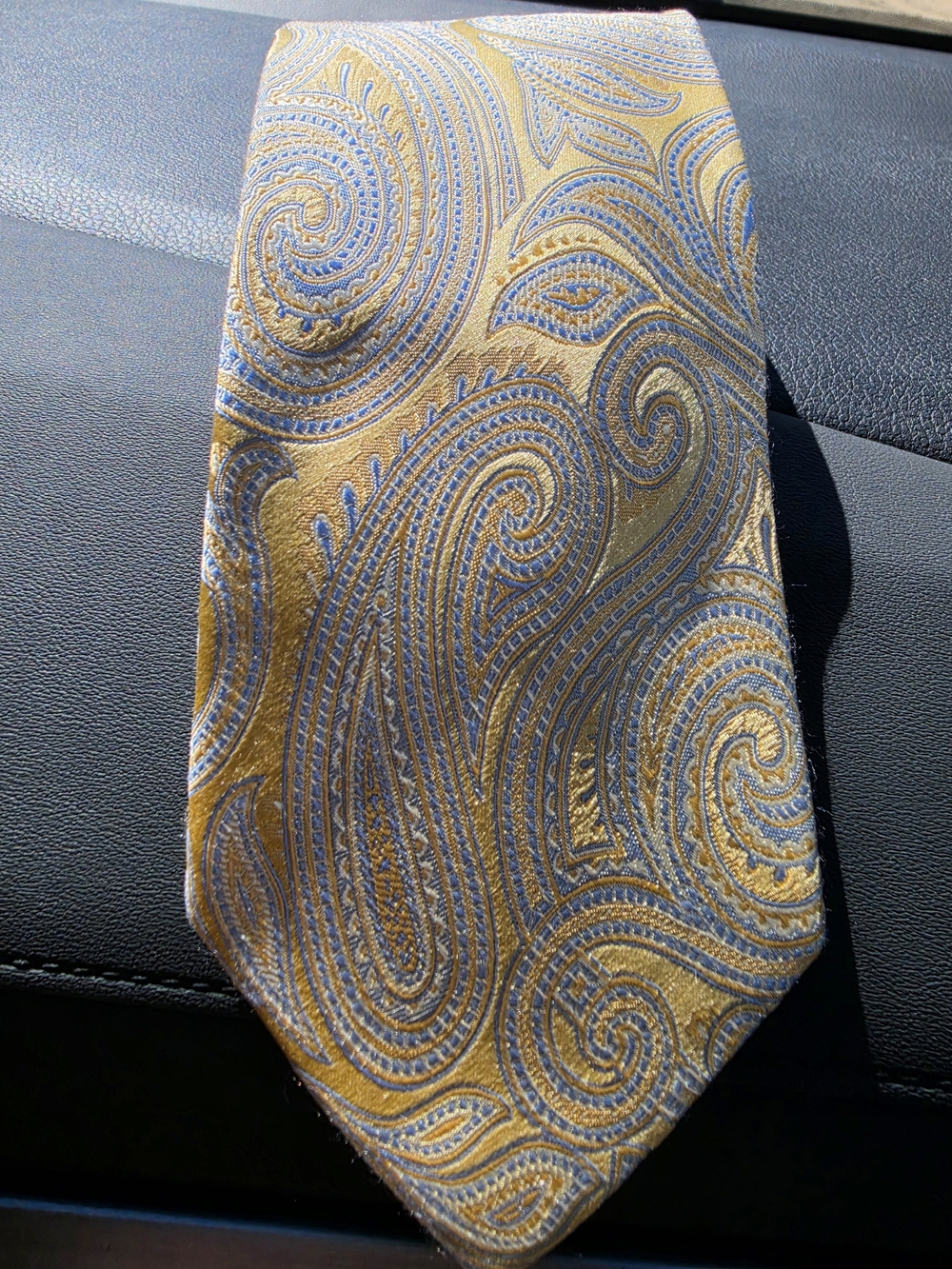 Michael Kors Gold and Blue Paisley Silk Tie